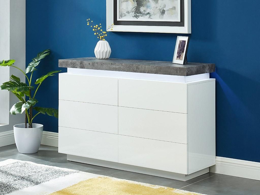 Kommode HALO II - 6 Schubladen - MDF lackiert - mit LED-Beleuchtung - Farben: weiß und grau.