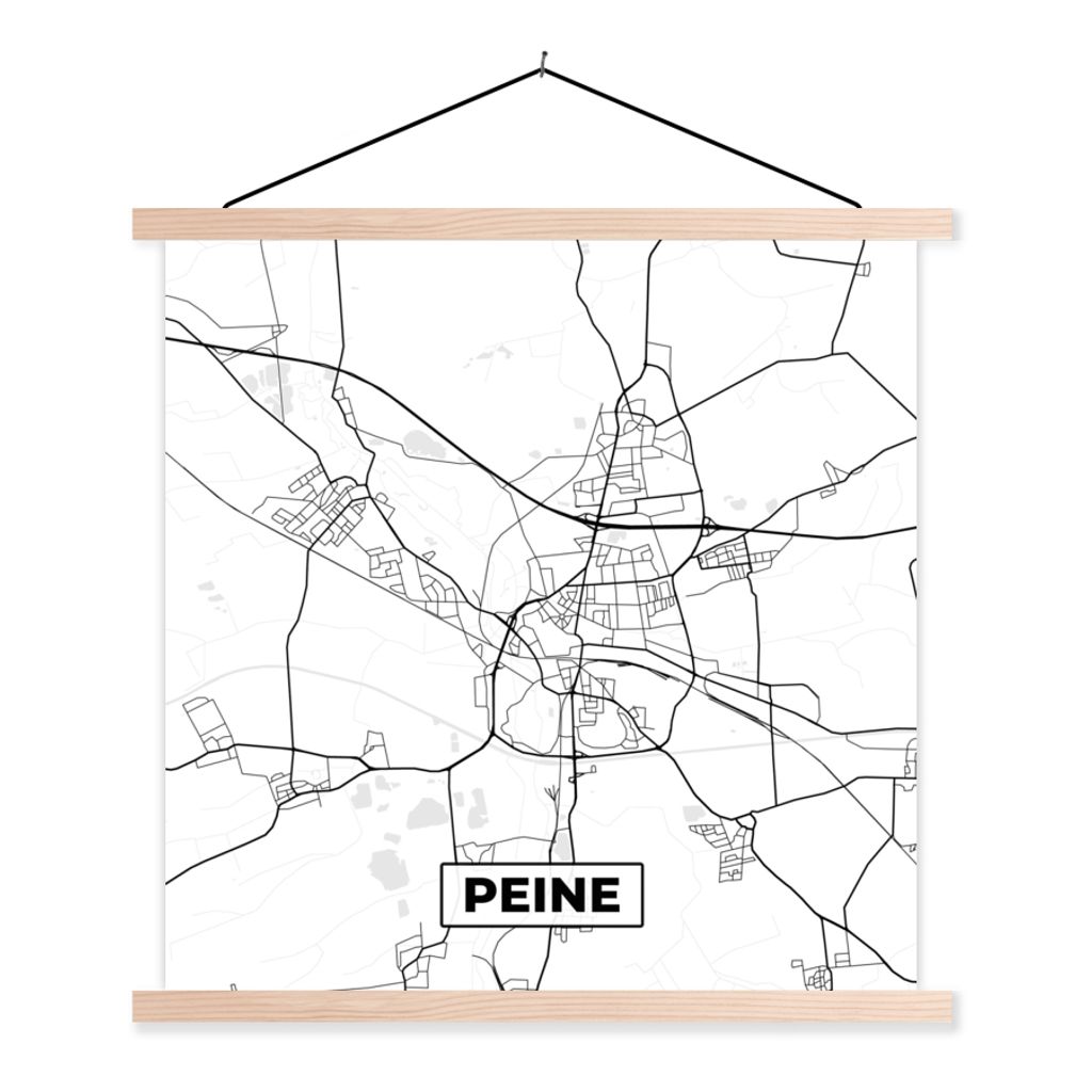 MuchoWow Textilposter Peine - Karte - Stadtplan 60x60 cm mit holzfarbenen Rahmen - Wanddekoration