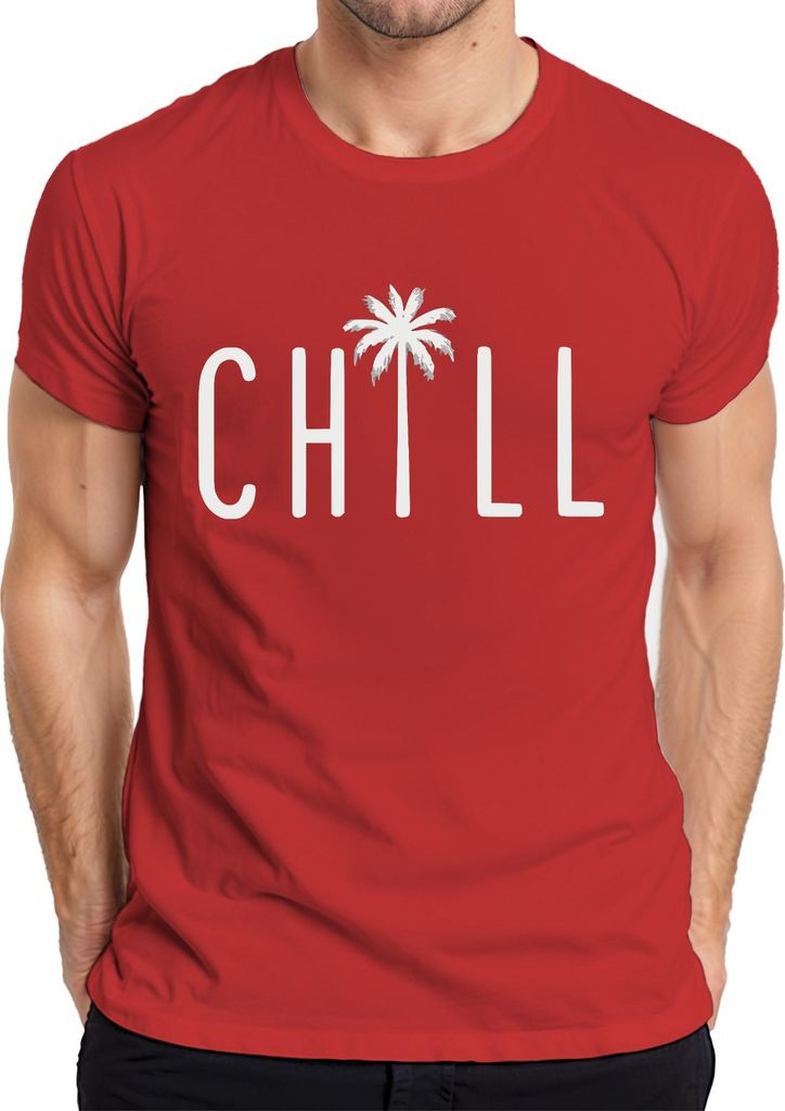 Chill Palme Strand Urlaub Sommer Relax Meer Tropisch Relaxen Herren T-Shirt, Rot, S