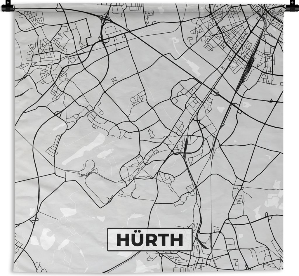MuchoWow Wandteppich Wandbehang Hürth - Deutschland - Stadtplan - Karte 150x150 cm Tapisserie Dekoration Wandtuch - Wohnaccessoires - Modernes