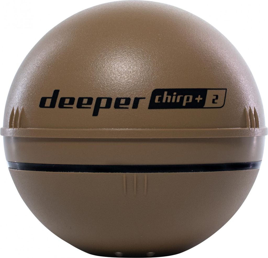A tan spherical device with black text and a black stripe.
