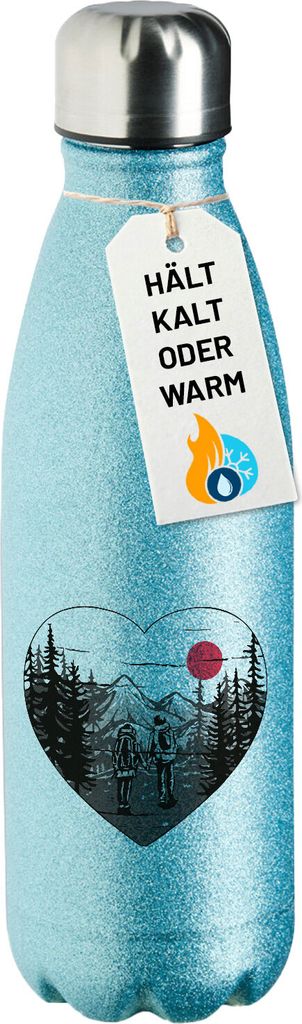 Huuraa Trinkflasche Paar wandert Herz 500ml Blue Edelstahl Wasserflasche Trinkflasche Geschenkidee