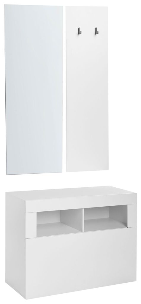 BELIANI Garderoben Set Weiß Faserplatte mit Schuhschrank Spiegel und Kleiderhaken Modern Minimalistischer Stil für Flur Eingangsbereich