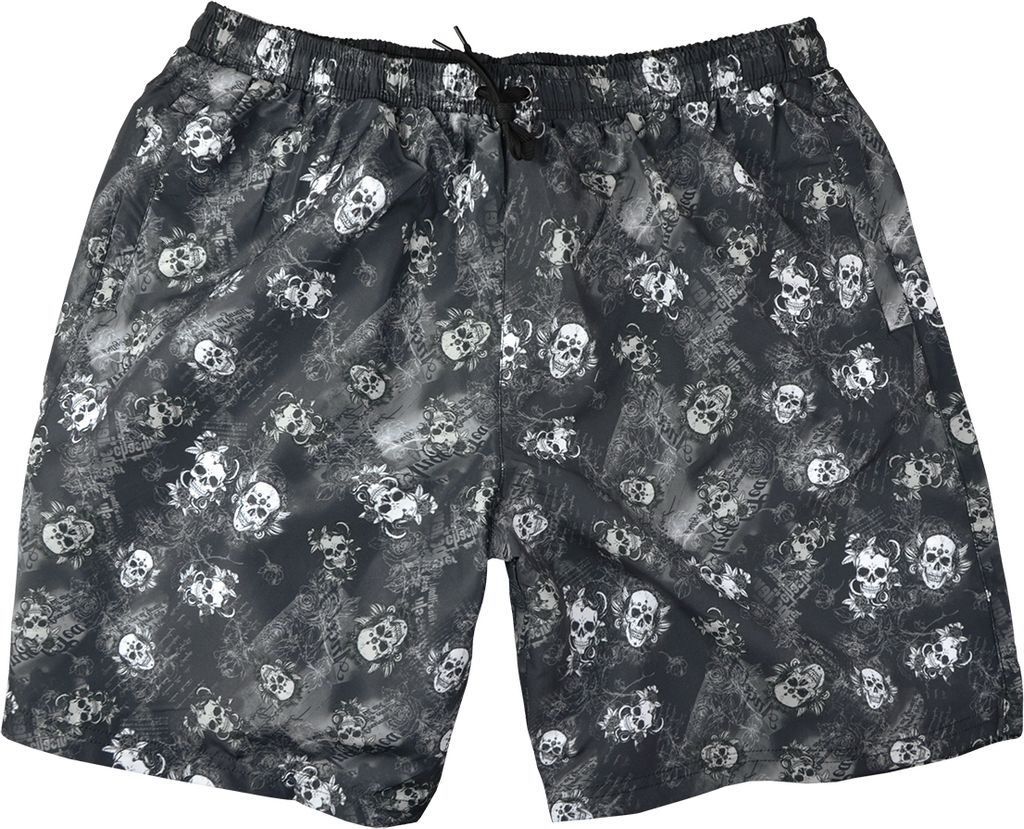 Abraxas XXL Badeshorts grau Totenkopf-Rosen-Print
