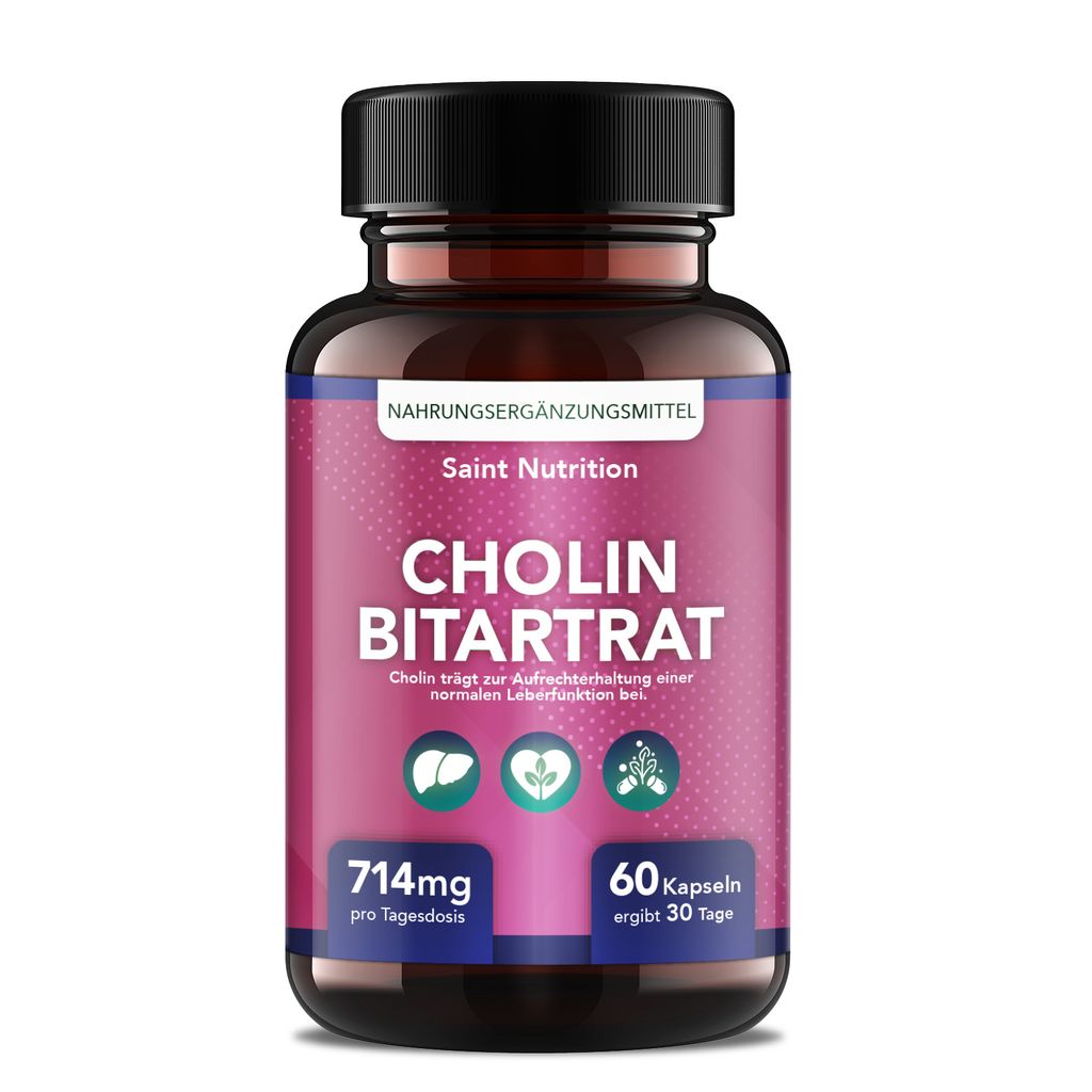 Saint Nutrition Cholin Bitartrat – Appеtitzügler - Hochwertige Cholin - Kapseln für Ihre Gesundheit – für Männer und Frauen – 60 Kapseln