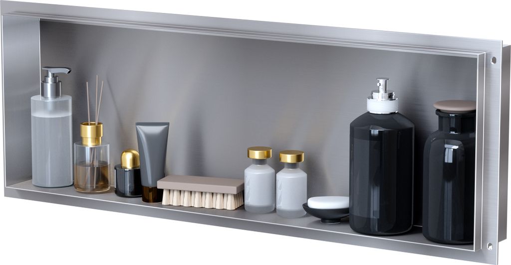 VILSTEIN | Duschnische 30x90 cm | Unterputz | Wandnische Edelstahl | Randloses Duschregal