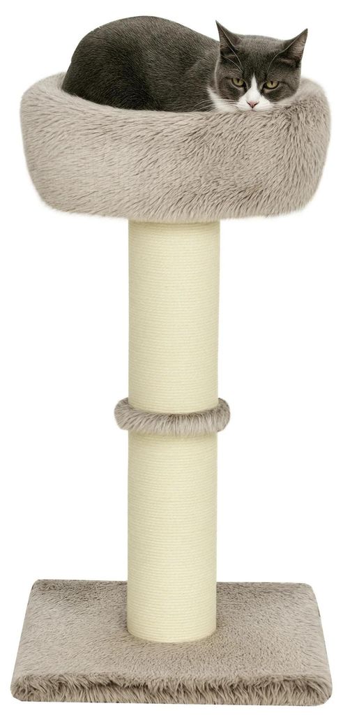 Katzenkratzbaum - Kratzsäule mit Bett - 87 cm hoch - Doppelte Ebene - Holz - Braun