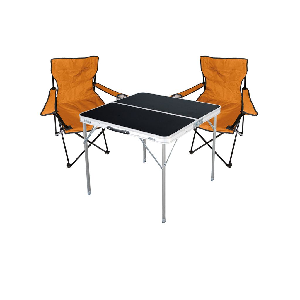 3-teiliges Campingmöbel Set orange Tisch + 2 Campingstühle mit Tasche
