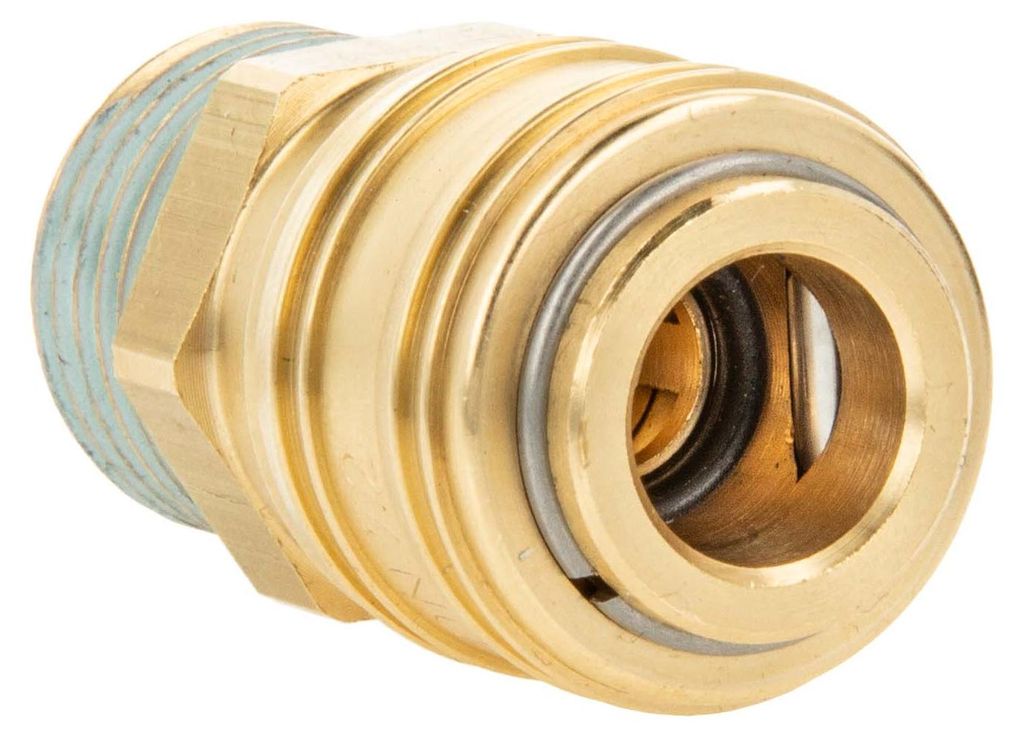 Druckluft Verschlusskupplung NW 7,2 x G 1/2 Zoll Aussengewinde, Teflon vorbeschichtet, Typ 26KA, Messing blank