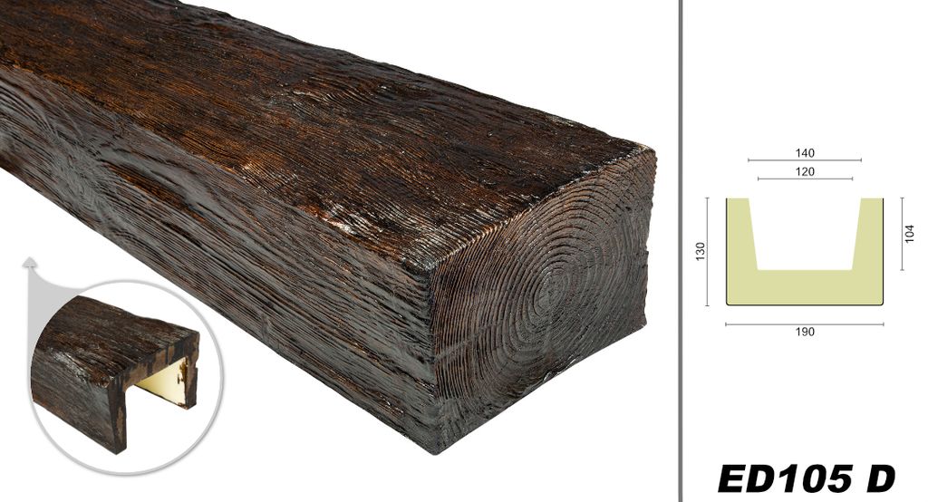 DECO WOOD Deckenbalken modern aus Polyurethane, 2m Länge, PolyurethanBalken Holzoptik (dunkelbraun - 19x13cm) Innendeko Zierelement Dekorbalken