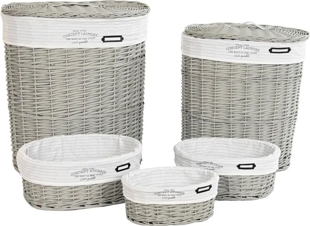 Paniers gris design DKD Home Decor en polyester robuste 51x37x56 cm set