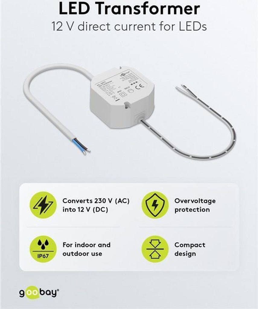 Goobay 59575 Transformator LED 12 V (DC), 12 W, IP67, biały Zdjęcie produktu 