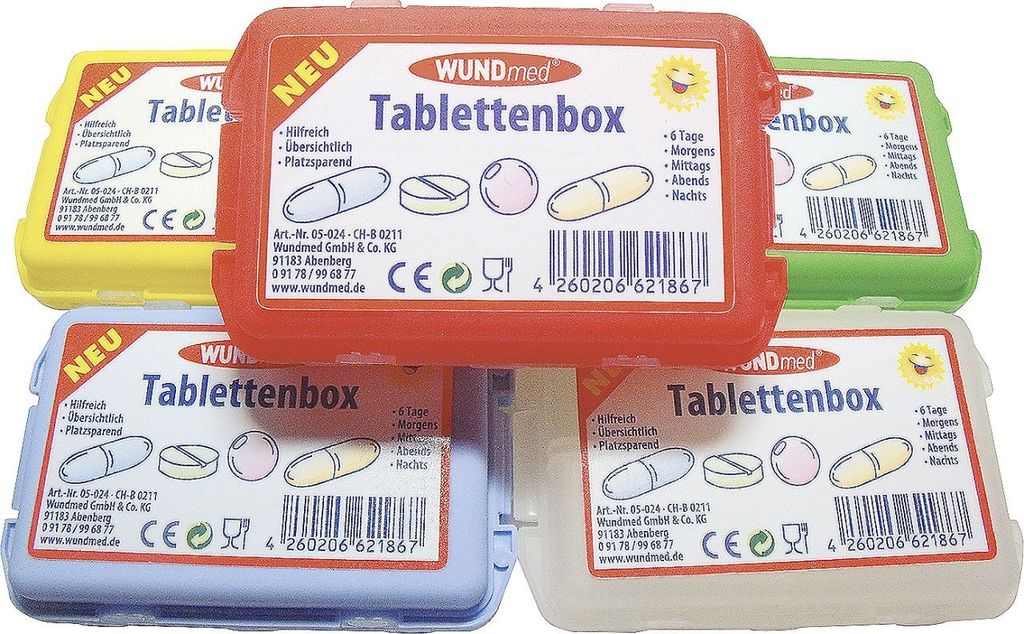 WUNDmed® 05-024 WUNDmed® Tablettenbox farbsortiert (rot, Obrázek produktu 