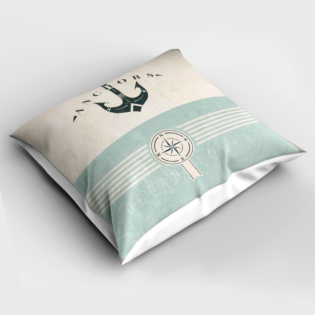 ABAKUHAUS Nautisch Schlafkissenbezug, Vintage Marine Anker, Dekorativer Weicher Mikrofaser-Kissenbezug Bedruckt, 80 cm x 80 cm, Seafoam Black Beige