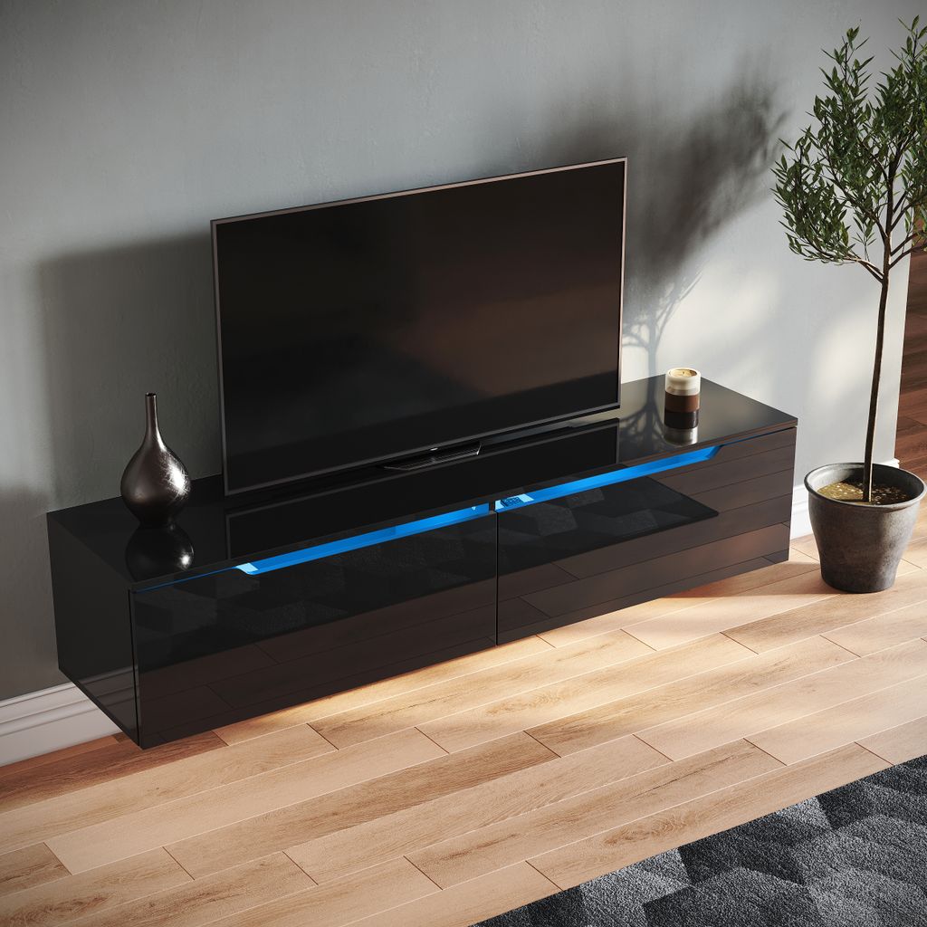 SONNI TV-Schrank Schwarz Hochglanz 140 x 35 x 30cm Produktbild 