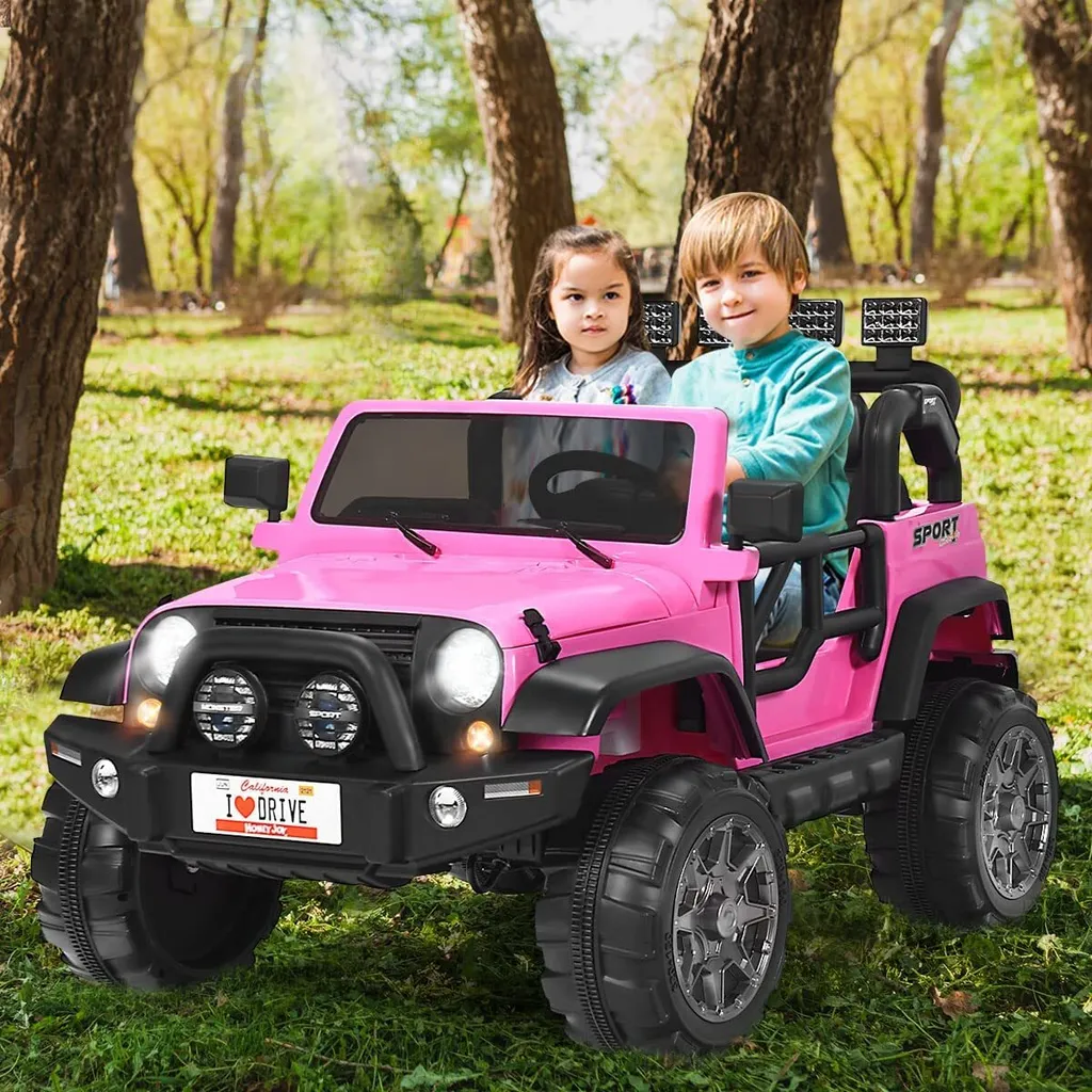 Véhicule électrique rose 2 places pour enfant 12V de 2,5 à 4 km/h