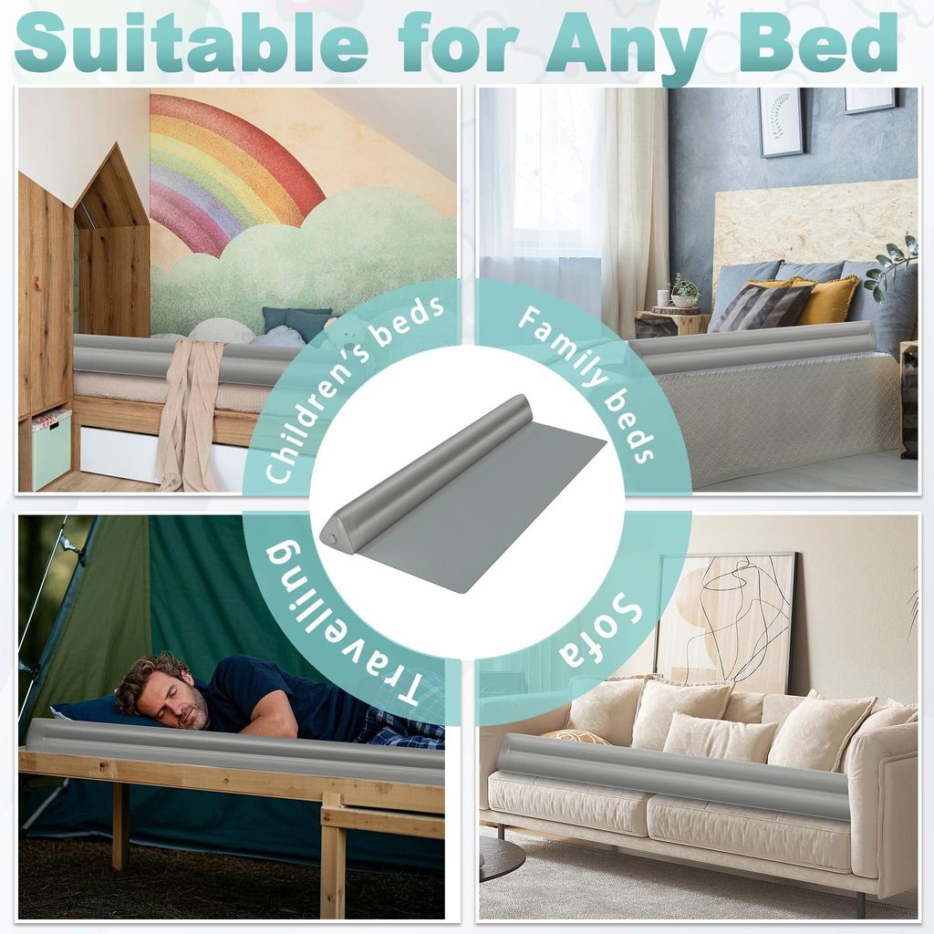 Eikuavons 2X Faltbare Bettgitter - Memory Schaum Rausfallschutz Grau
