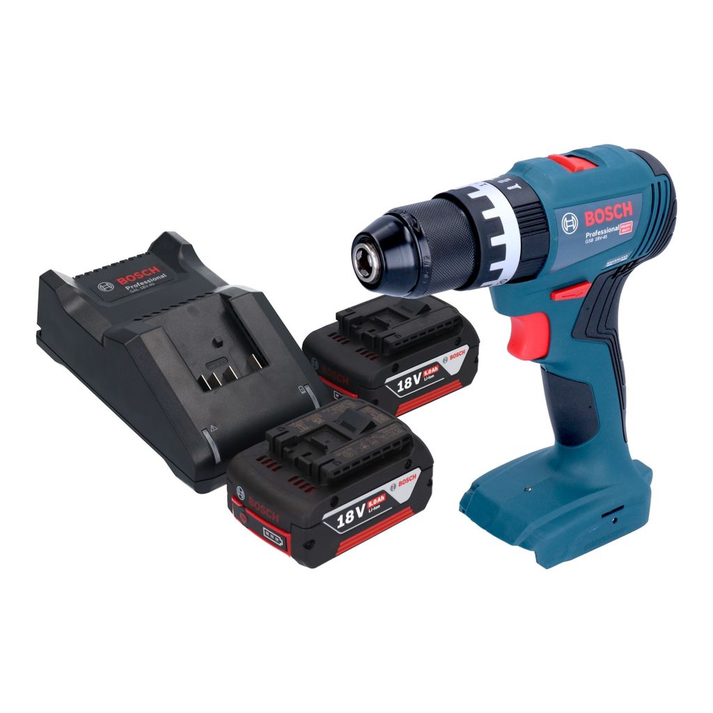 Bosch GSB 18V-45 Professional Akku Schlagbohrschrauber 18 V 45 Nm Brushless + 2x Akku 5,0 Ah + Ladegerät