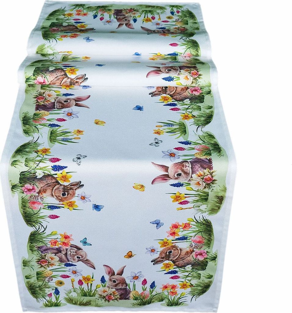 Tischdecke Tischläufer Druck Osterhase Blumenwiese Ostern 40 x 140 cm