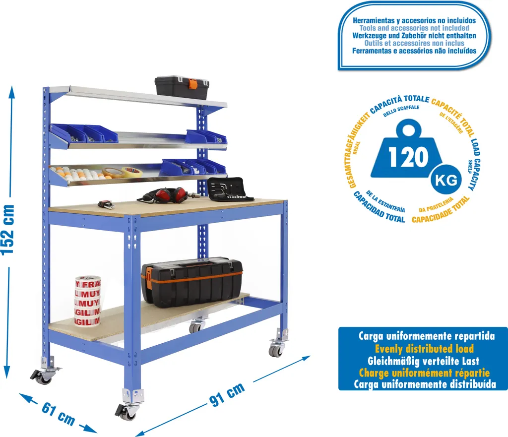 Établi d'atelier SIMONWORK BT1 900 mobile avec plateau Madeira 90cm