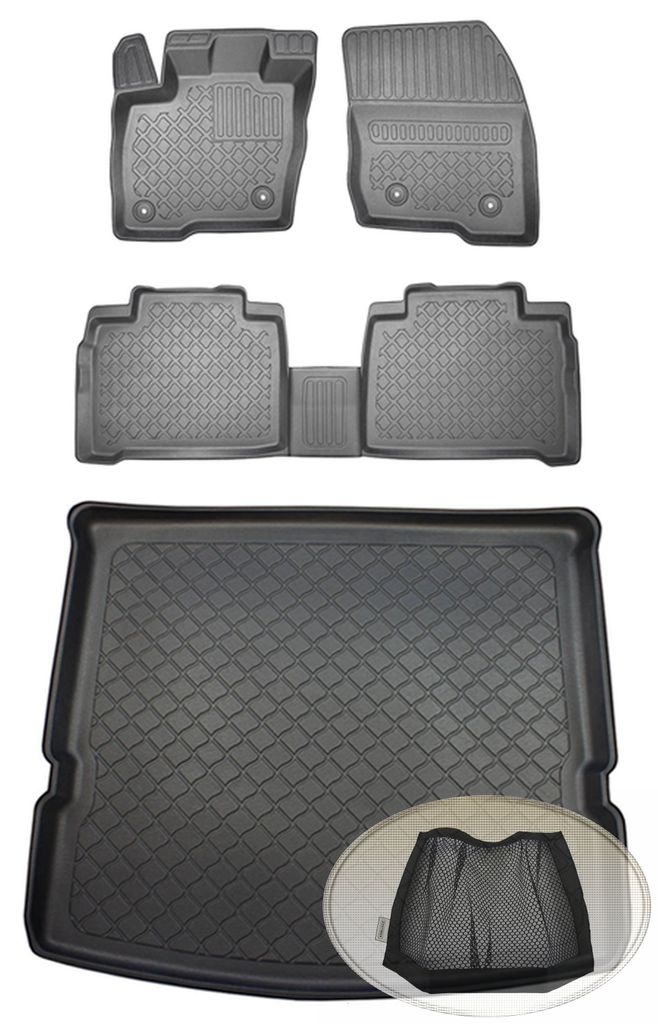 SET Kofferraumwanne Gummifußmatten für Ford S-Max Titanium 2 Van Kombi 5-türer 2015- 7Sitze (1. + 2. Sitzreihe) 7Sitze (3. Reihe unten)
