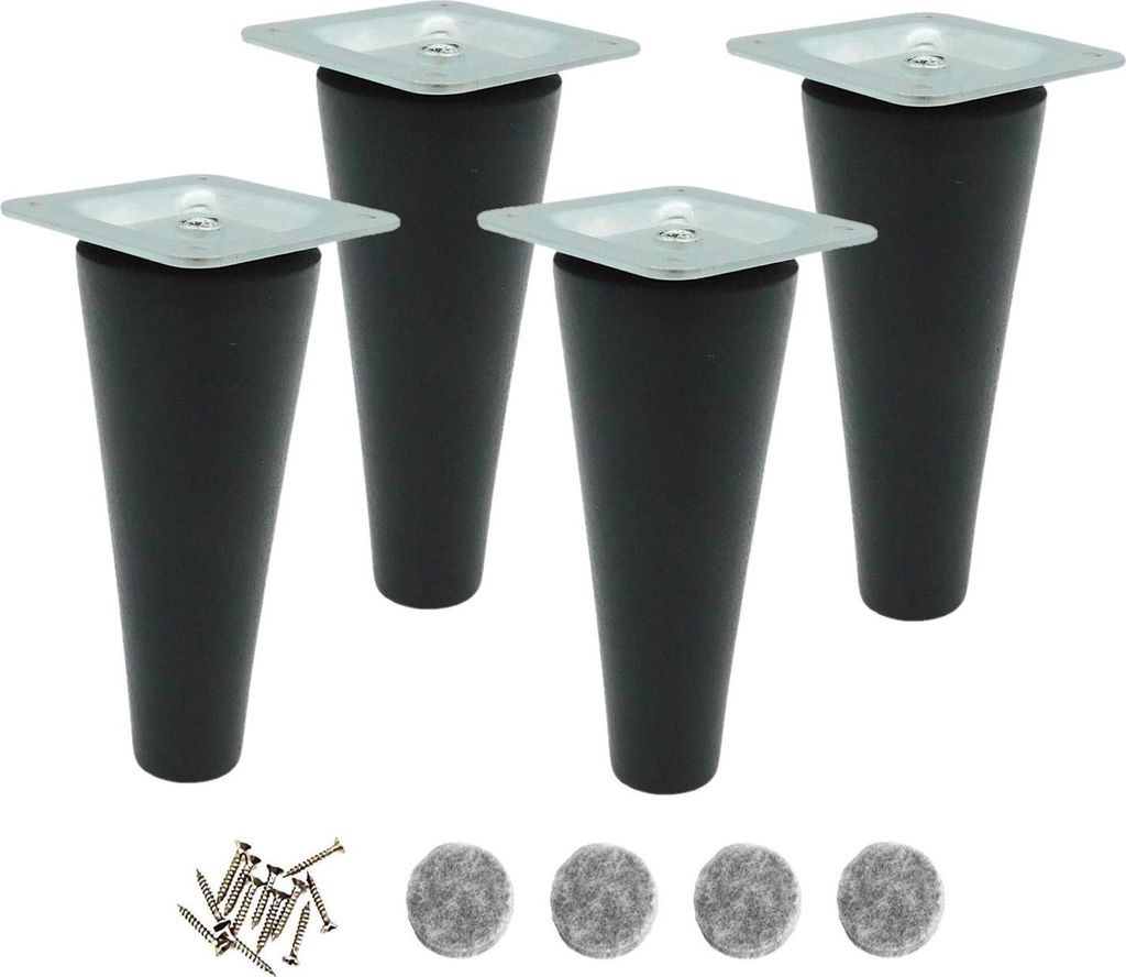 Dřevěné nohy do nábytku, černě lakované, 12 cm, sada se Obrázek produktu 
