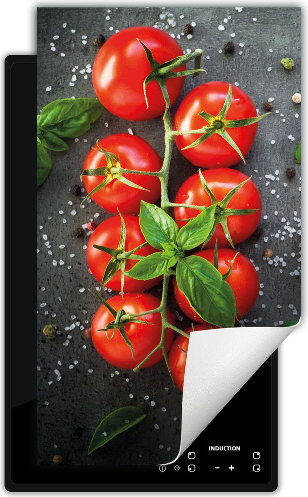 DarHaus Herdabdeckplatte 1 teilig 30x52 cm Anti Rutsch Matte Aufrollbar, schiefer - Tomaten