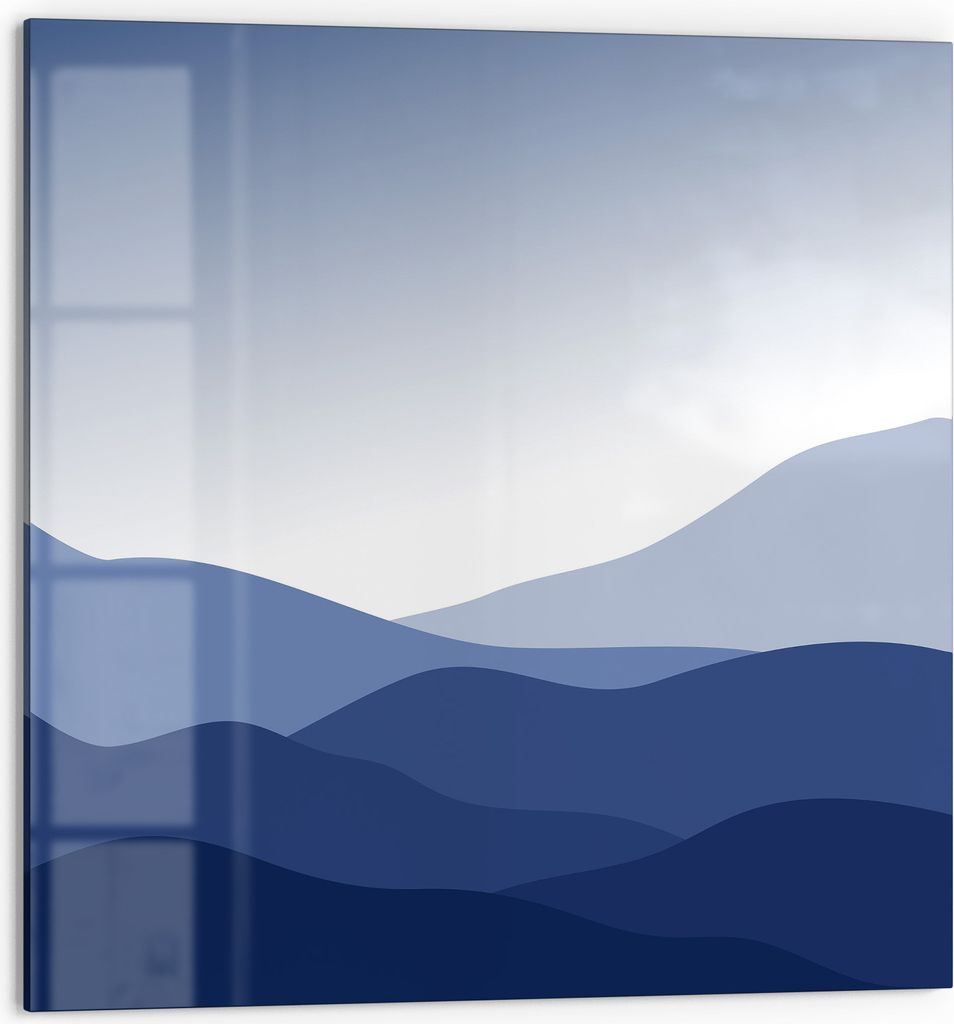 DEQORI Küchenrückwand Glas 60x60 cm 'Berge im Blauschleier' Spritzschutz Bad Rückwand Küche