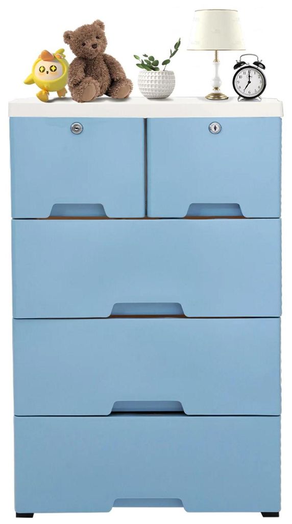 Multifunktionale Aufbewahrung - Schubladenschrank - 50 cm - 5 Schubladen - Strapazierfähiger Kunststoff - Leicht zu Reinigen - Blau