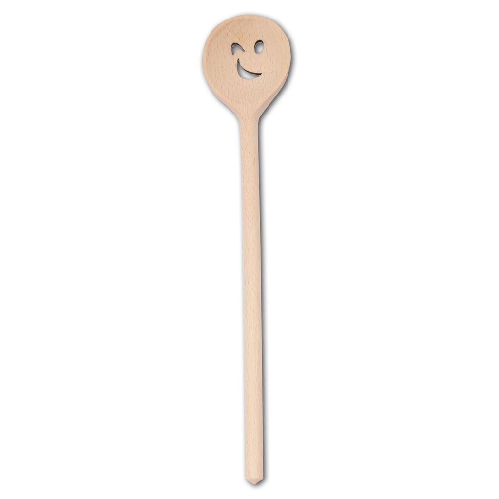 Kochlöffel, rund, mit Motiv zwinkerndes Gesicht, aus Holz Produktbild 
