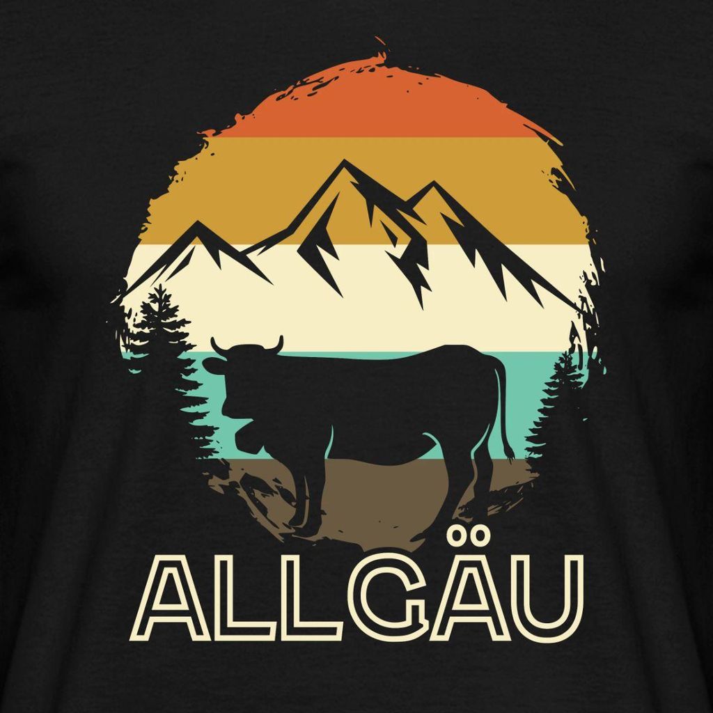 Spreadshirt Allgäu Vintage Berge Und Kuh Retro Männer T-Shirt, 3XL, Schwarz