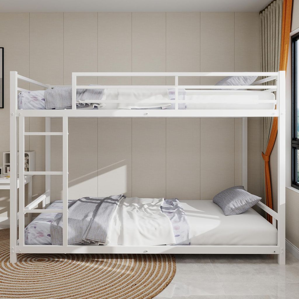 Sweiko Metall-Etagenbett mit zwei Einzelbetten/ Schweres, stabiles Metall/ Geräuscharm/ Sicherheitsgeländer/ Kein Boxspring erforderlich