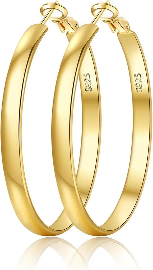 Grandes Boucles d'oreilles Créoles 50mm en Argent 925 et Plaqué Or 14K Femme