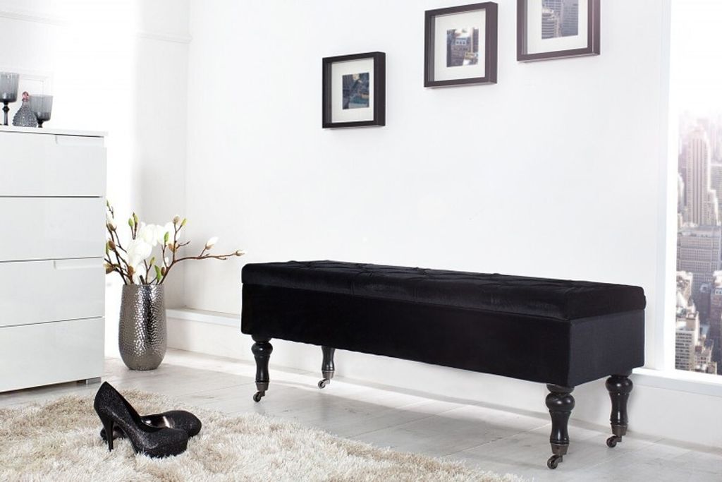 Casa Padrino Barock Sitzbank mit Truhe Schwarz/Schwarz - Antik Stil