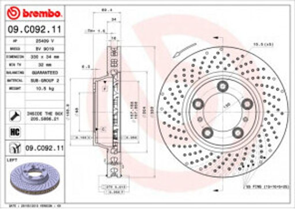BREMBO 09.C092.11 - OE 99635140902 Bremsscheibe für 911 (996), 911 (997)