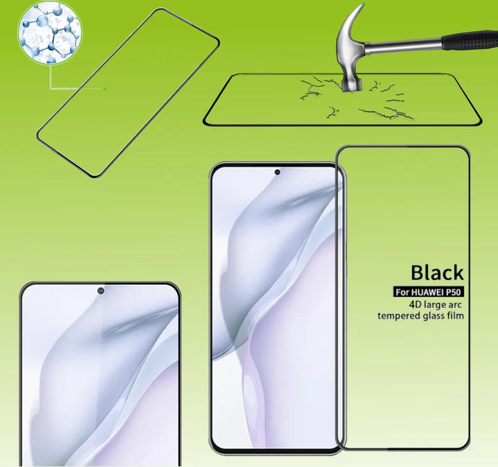 Per Huawei P50 2x 4D Display Full LCD H9 Curved Tempered Glass Film Armour Protezione