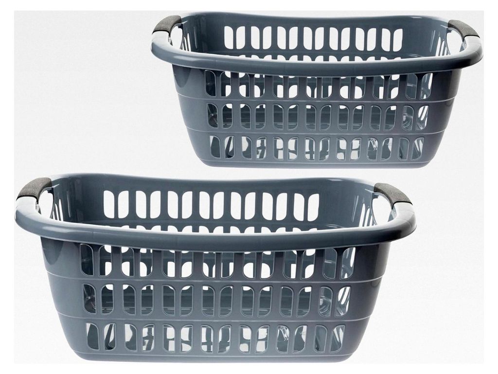Ergonomische Wäschewanne, 2er Set - Praktischer Wäschekorb aus Kunststoff in Grau, leichte und robuste Allzweckwanne mit Griffen, geeignet für W...