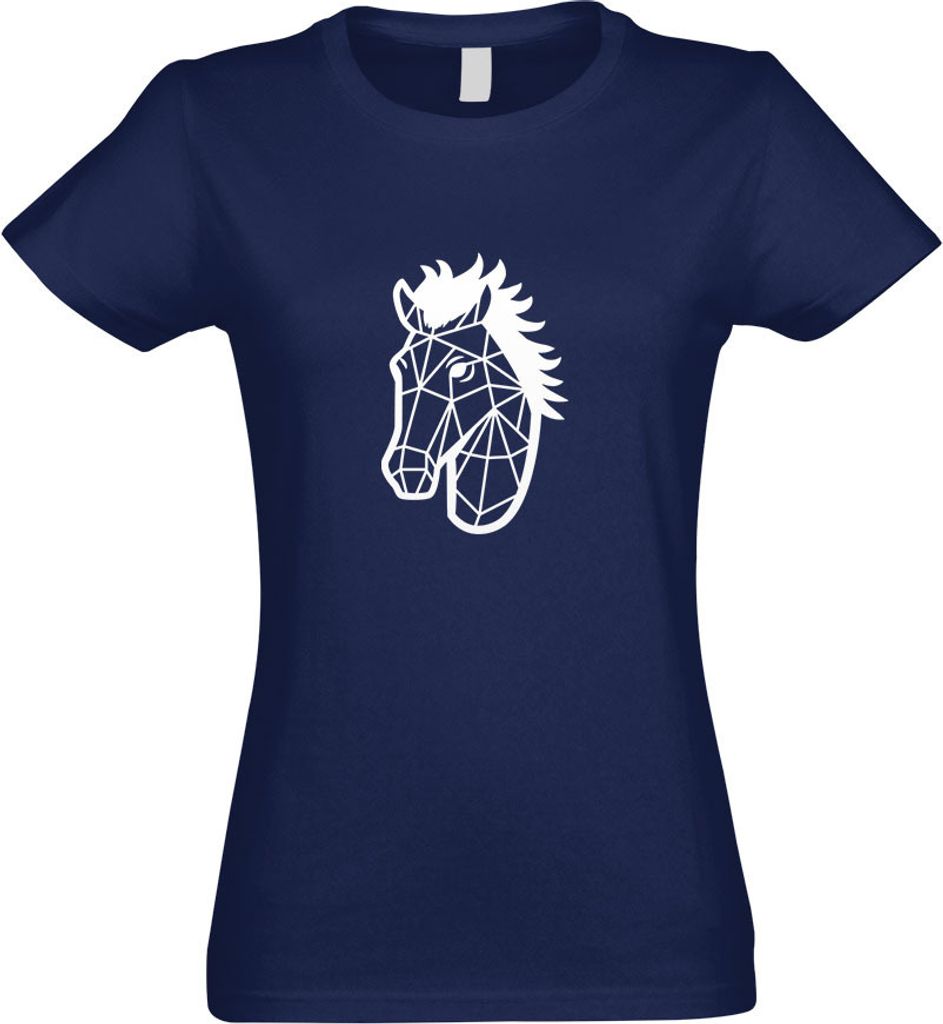 Kiwistar - T-Shirt tailliert - Damen - Navy - Polygon Pferd Stute Tier Art - mit Motiv Bedruckt - Funshirt Design - Sport - Freizeit - Damen - M