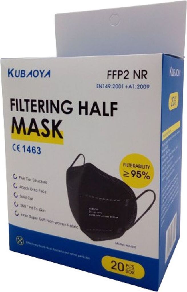 20x FFP2 Mundschutz schwarz. Atemschutzmaske, Produktbild 