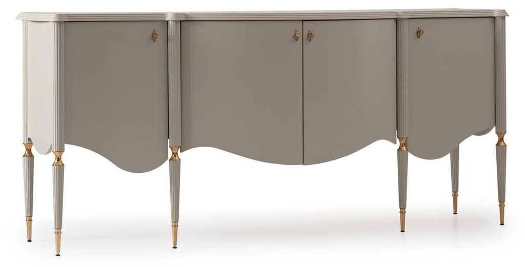 Wohnzimmer Garnitur 4tlg Sessel Beistelltisch Sideboard Spiegel Beige