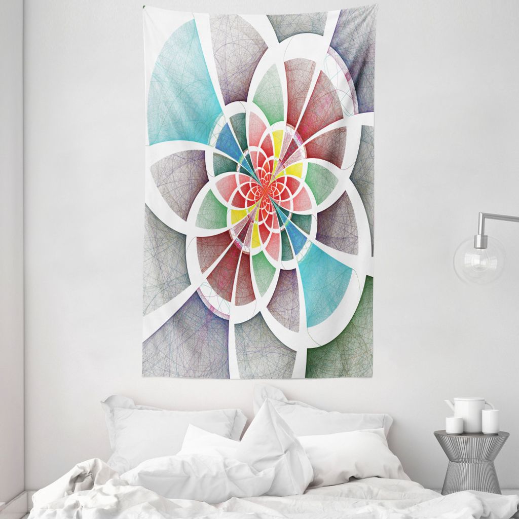 ABAKUHAUS Bunt Wandteppich und Tagesdecke, Kreise Fractal-Linien aus Weiches Mikrofaser Stoff Waschbar ohne Verblassen Digitaldruck, 140 x 230 cm, ...