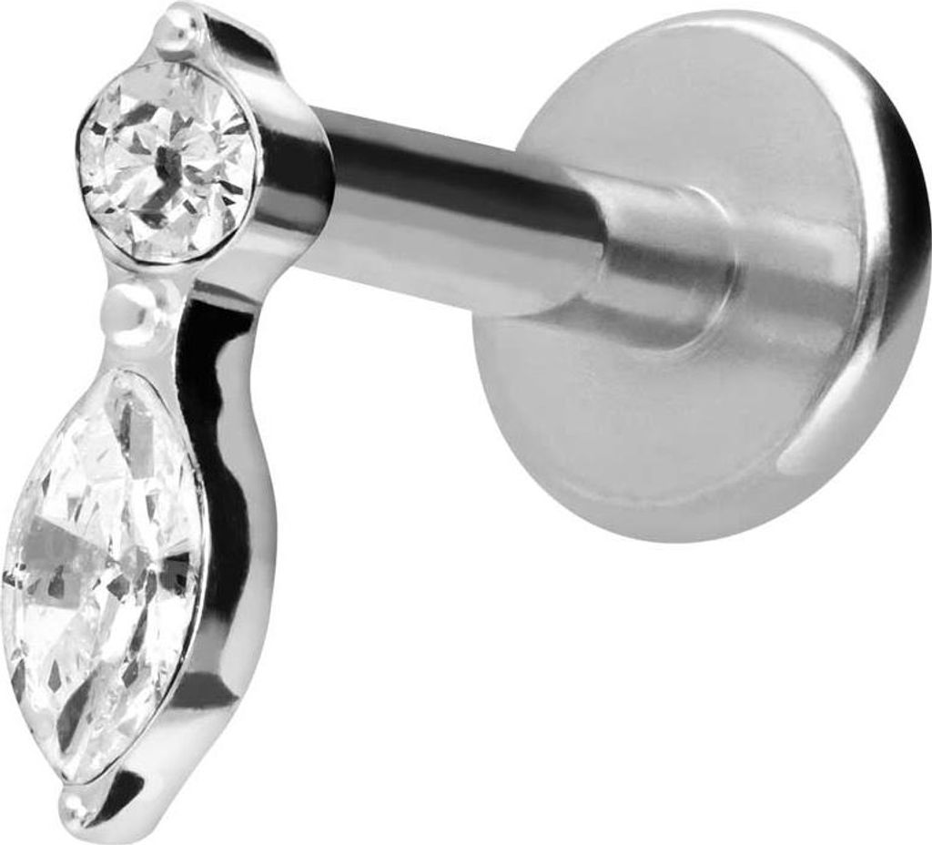 Ohrpiercing, Nasenpiercing Titan Labret mit Innengewinde KRISTALLBLATT Silber Stablänge: 10mm | Stabstärke: 1,6mm