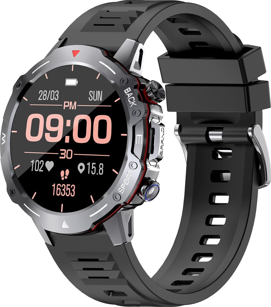 G102 Multifunktionale Smartwatch (Steinfarbe + schwarzes Armband) 1,39 Zoll runder Farbbildschirm