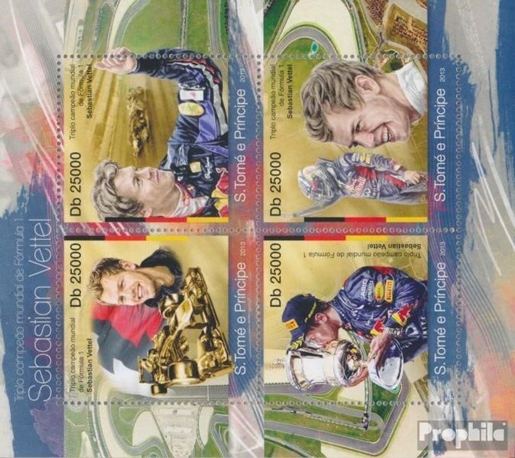 Briefmarken Sao Tome e Principe 2013 Mi 5051-5054 Kleinbogen (kompl. Ausgabe) postfrisch Sebastian Vettel