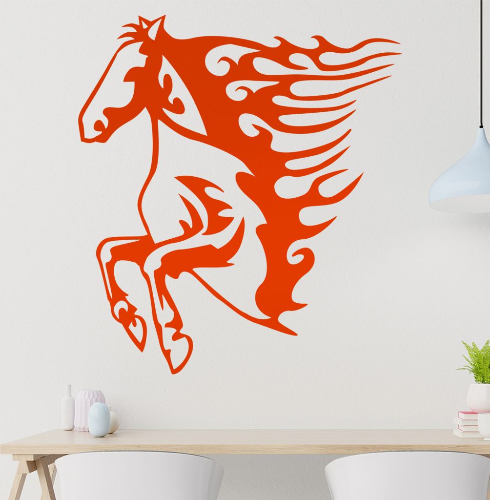 Flammen Pferd Wandtattoo in 6 Größen - Wandaufkleber Wall Sticker - Dekoration, Küche, Wohnzimmer, Schlafzimmer, Badezimmer
