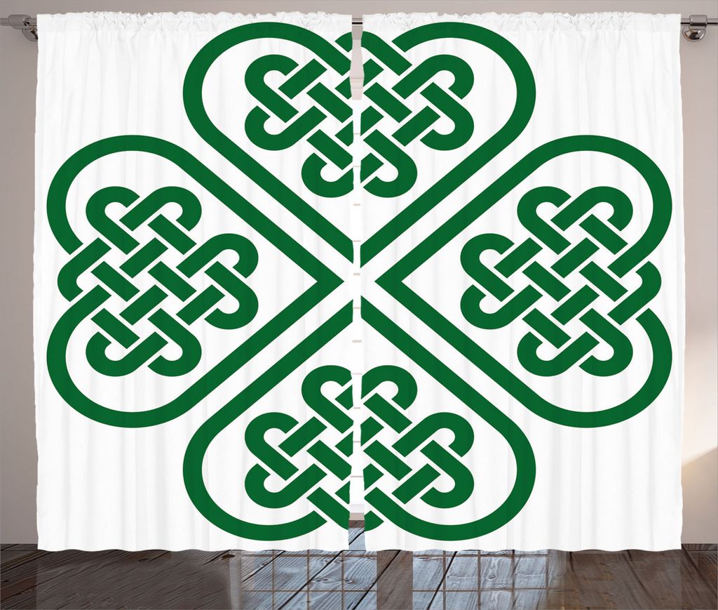 ABAKUHAUS Grün Rustikaler Gardine, Monochrome Klee Kunst, Schlafzimmer Kräuselband Vorhang mit Schlaufen und Haken, 280 x 225 cm, Grün Weiß