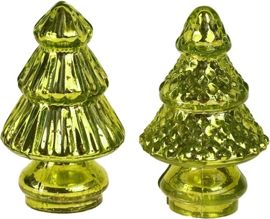 Minitannen 2er-Set – grün, Glas, 6x10 cm, 2 verschiedene Sorten, Dekotannen