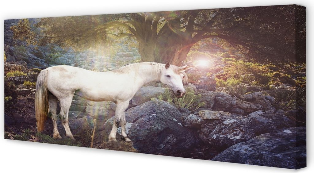 Leinwandbild 125x50 Wandkunst im Wald Einhorn