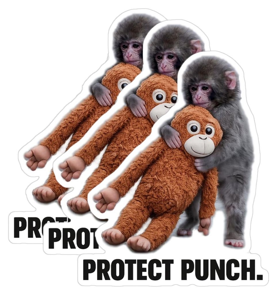 Schütze Punch the Monkey Aufkleber, niedliches Babyäffchen mit Plüschtier, Aufkleber, wärmende und heilende Aufkleber für Kinder, Dekoration u...
