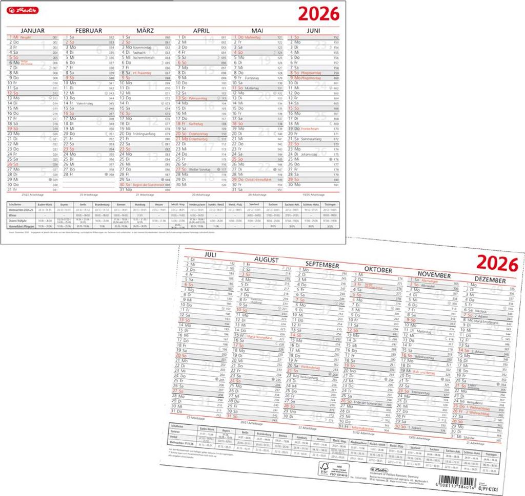 herlitz Tafelkalender 2026 DIN A4 Produktbild 